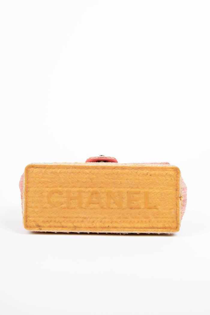 2010s Chanel Pink Raffia Espadrille Single Flap Bag