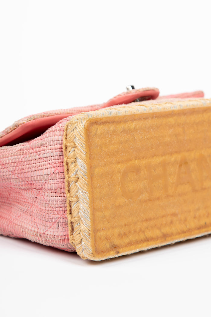 2010s Chanel Pink Raffia Espadrille Single Flap Bag