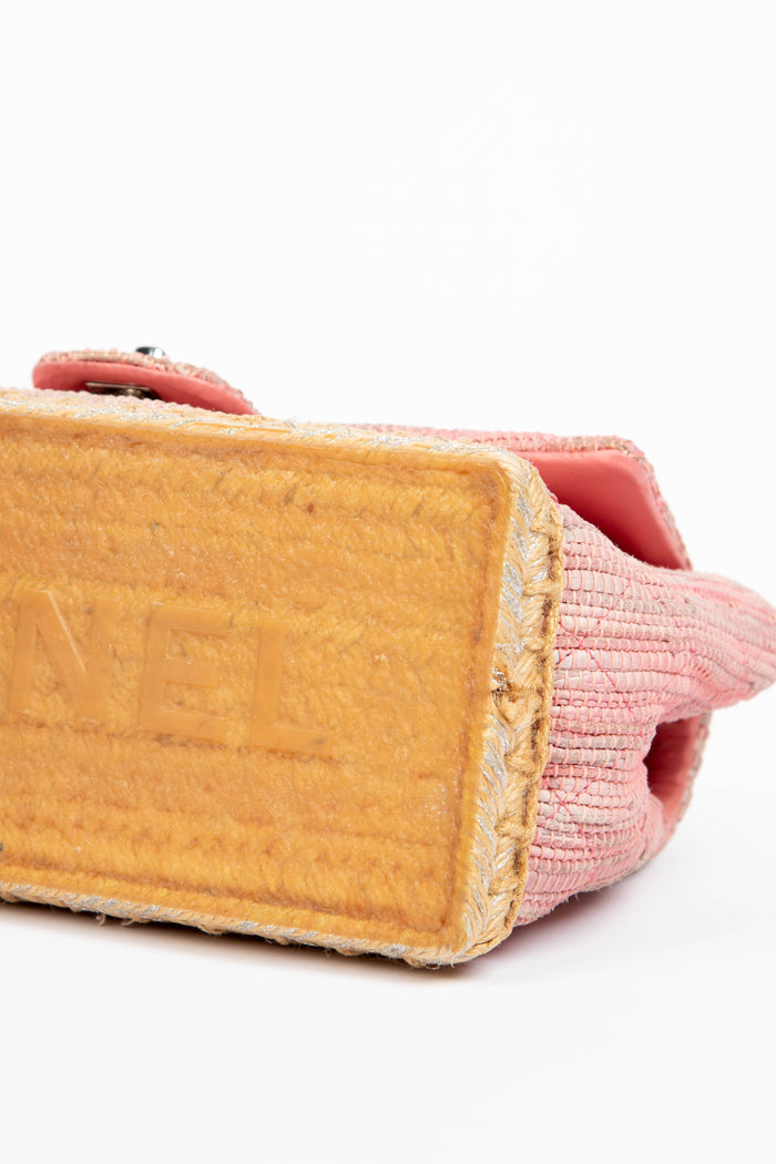 2010s Chanel Pink Raffia Espadrille Single Flap Bag