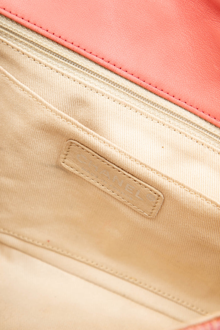 2010s Chanel Pink Raffia Espadrille Single Flap Bag