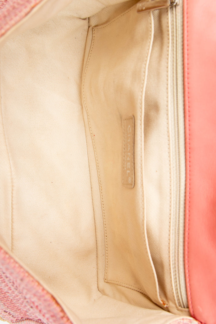 2010s Chanel Pink Raffia Espadrille Single Flap Bag