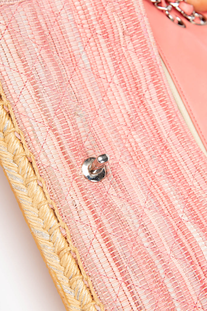 2010s Chanel Pink Raffia Espadrille Single Flap Bag
