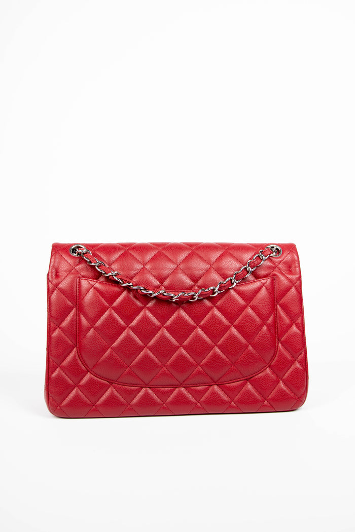 2000s Chanel Red Caviar Leather Jumbo Single Flap Shoulder Bag