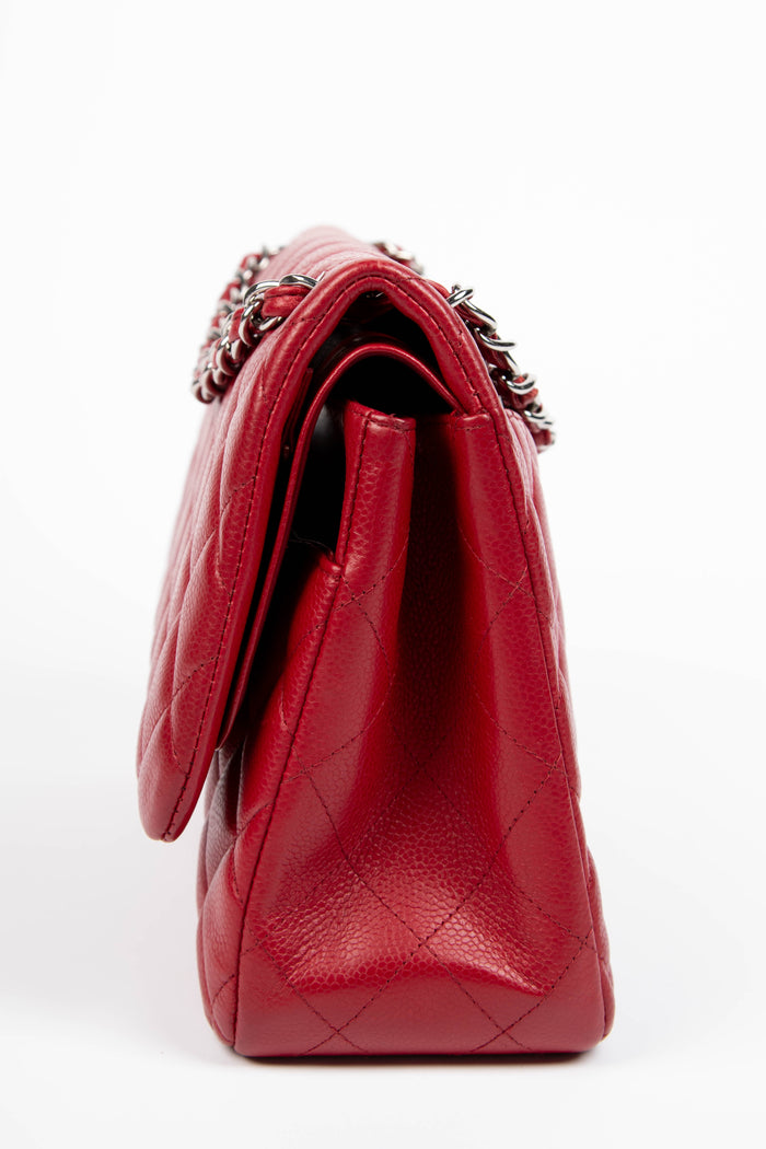 2000s Chanel Red Caviar Leather Jumbo Single Flap Shoulder Bag