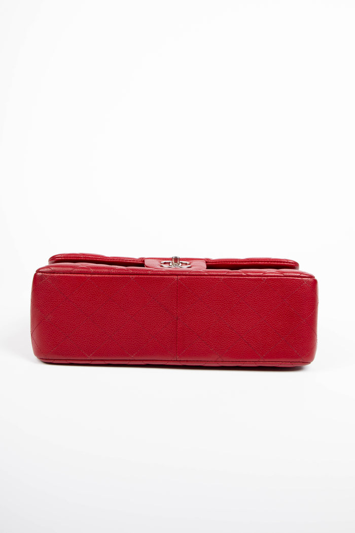 2000s Chanel Red Caviar Leather Jumbo Single Flap Shoulder Bag