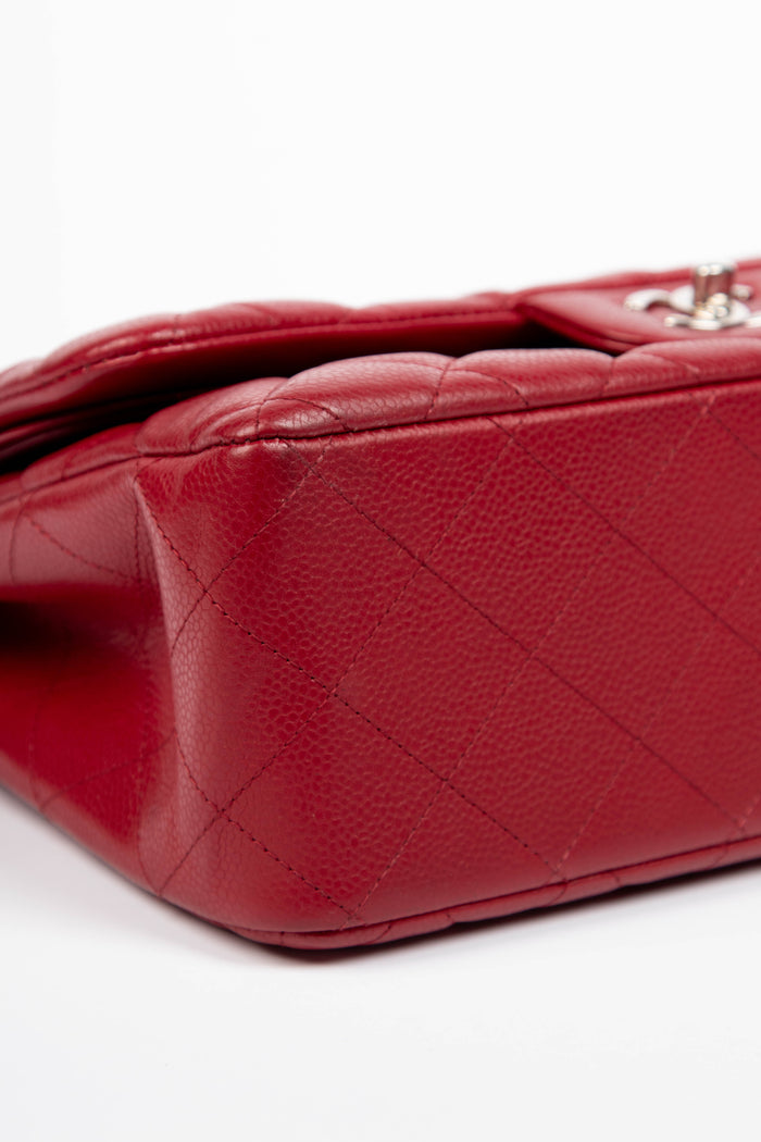 2000s Chanel Red Caviar Leather Jumbo Single Flap Shoulder Bag