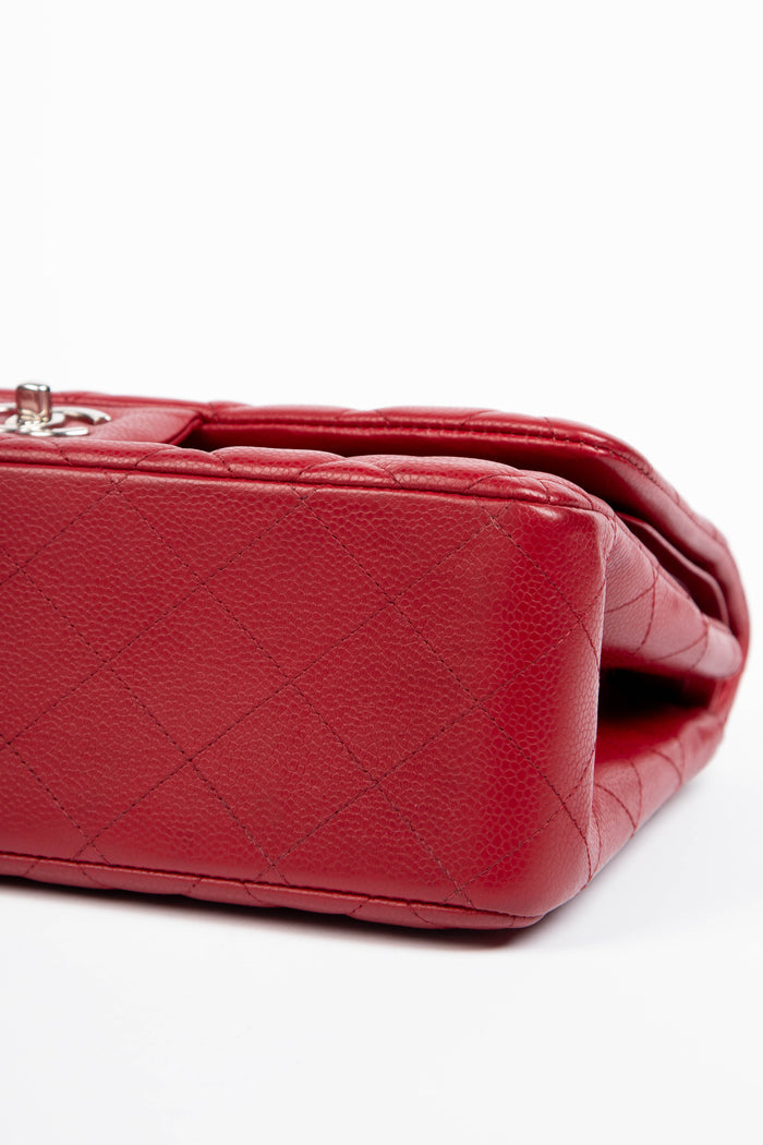 2000s Chanel Red Caviar Leather Jumbo Single Flap Shoulder Bag