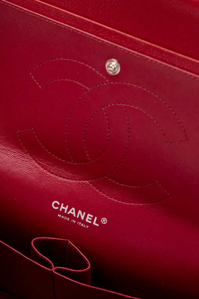 2000s Chanel Red Caviar Leather Jumbo Single Flap Shoulder Bag