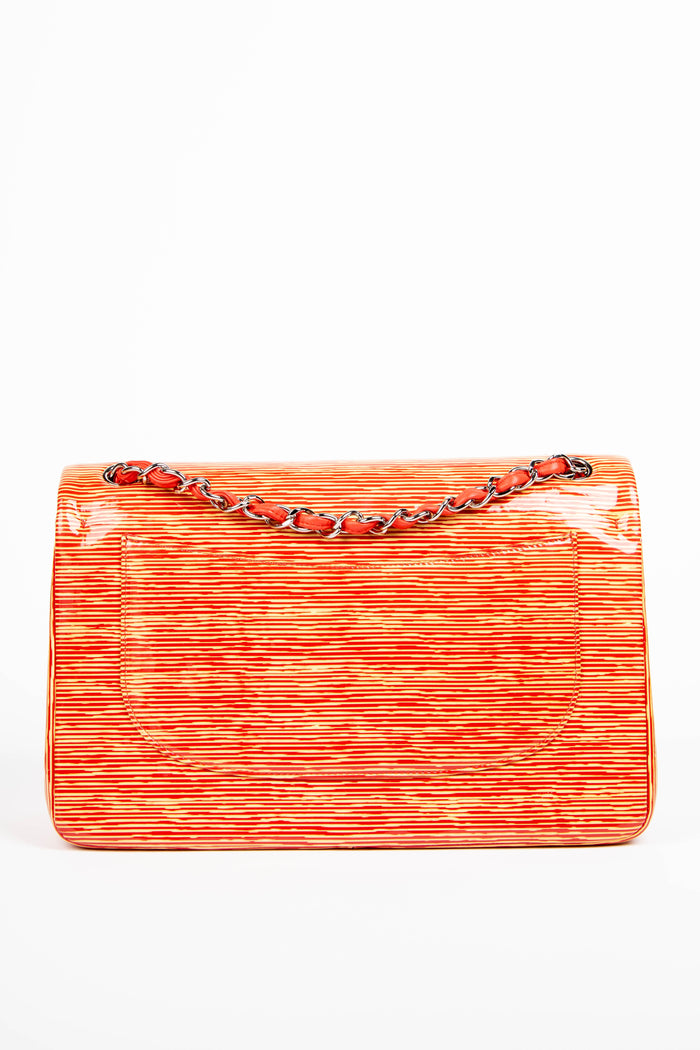 2010s Chanel Patent Leather Striped Jumbo Double Flap Bag