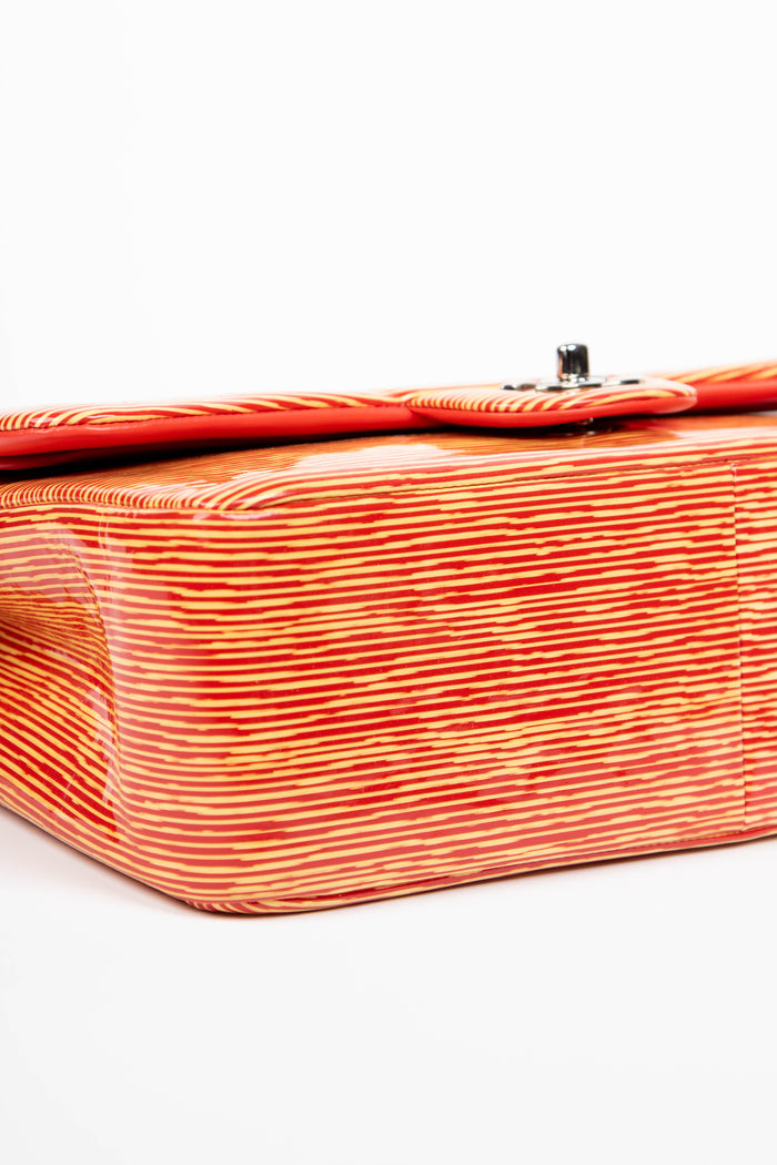 2010s Chanel Patent Leather Striped Jumbo Double Flap Bag