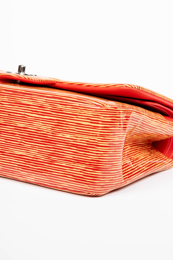 2010s Chanel Patent Leather Striped Jumbo Double Flap Bag