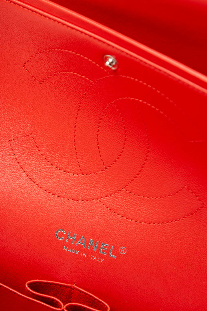 2010s Chanel Patent Leather Striped Jumbo Double Flap Bag