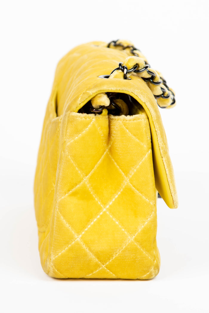 2010s Chanel Yellow Velvet Mini Rectangular Flap Shoulder Bag