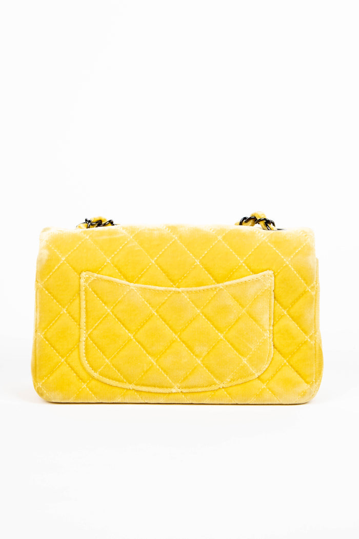 2010s Chanel Yellow Velvet Mini Rectangular Flap Shoulder Bag