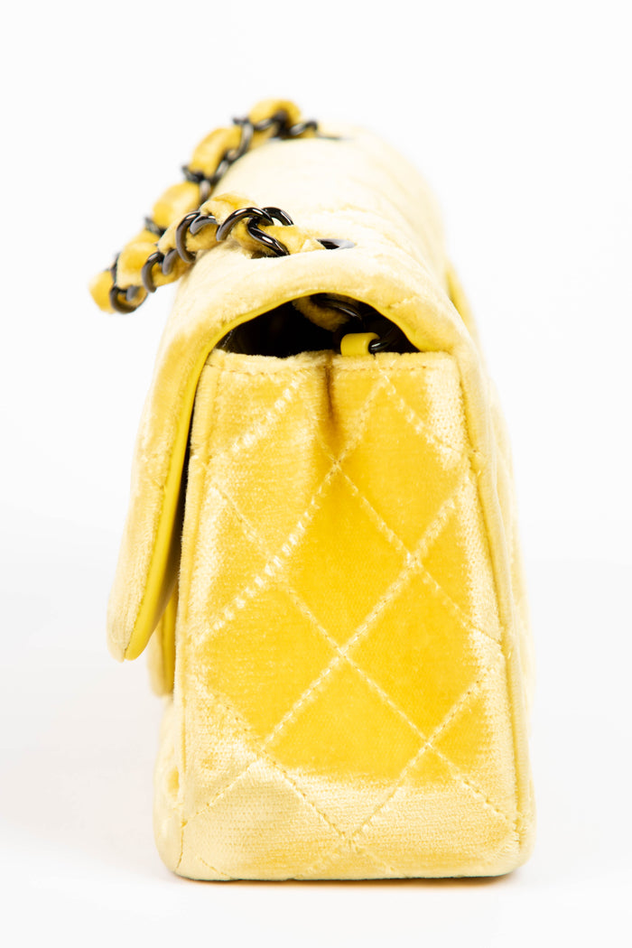 2010s Chanel Yellow Velvet Mini Rectangular Flap Shoulder Bag