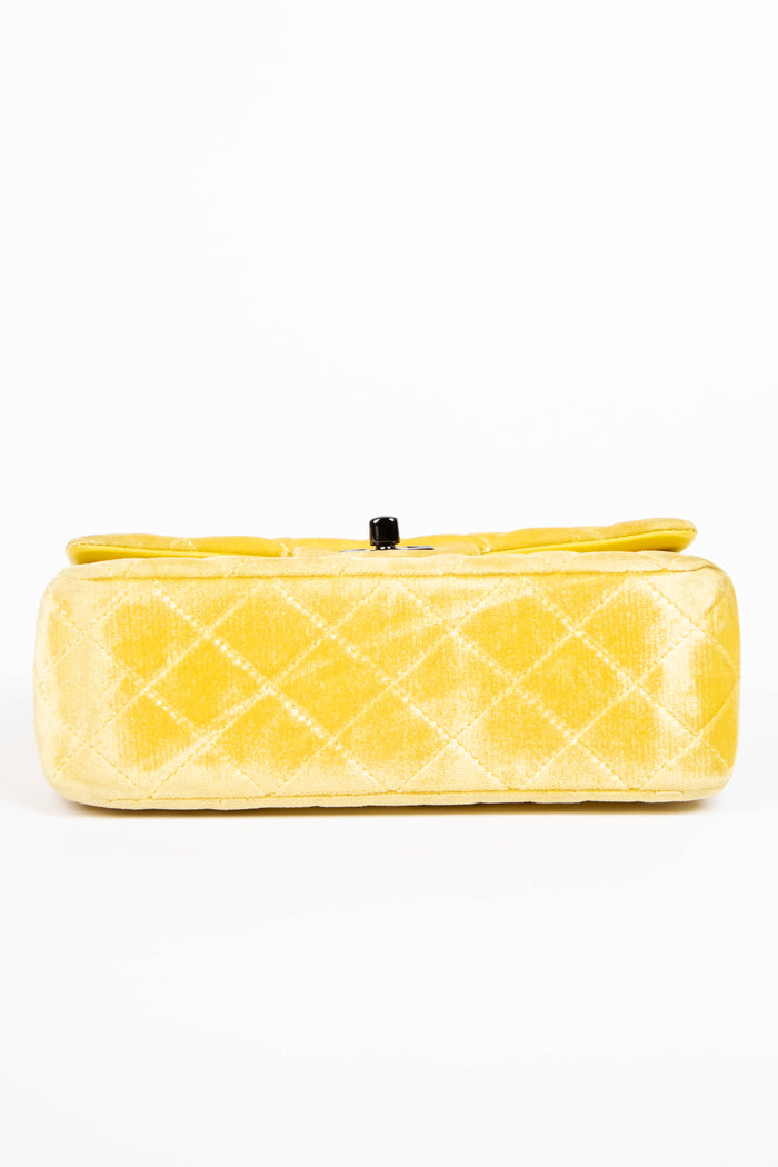 2010s Chanel Yellow Velvet Mini Rectangular Flap Shoulder Bag