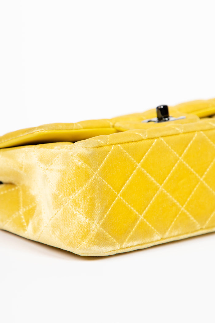 2010s Chanel Yellow Velvet Mini Rectangular Flap Shoulder Bag