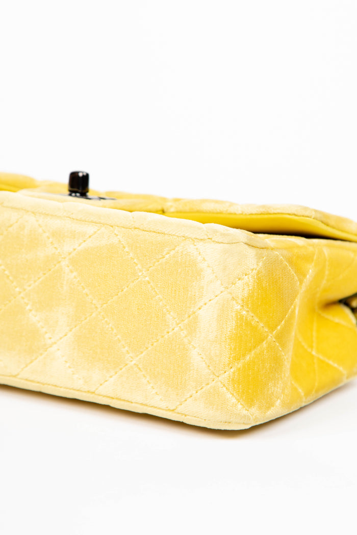 2010s Chanel Yellow Velvet Mini Rectangular Flap Shoulder Bag