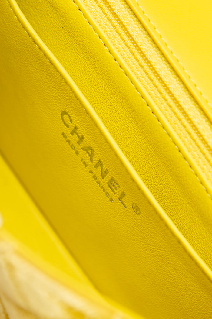 2010s Chanel Yellow Velvet Mini Rectangular Flap Shoulder Bag