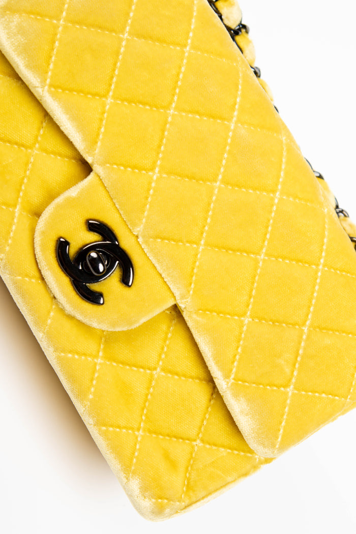2010s Chanel Yellow Velvet Mini Rectangular Flap Shoulder Bag