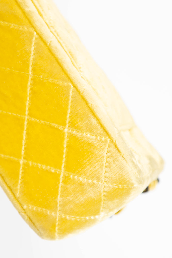 2010s Chanel Yellow Velvet Mini Rectangular Flap Shoulder Bag