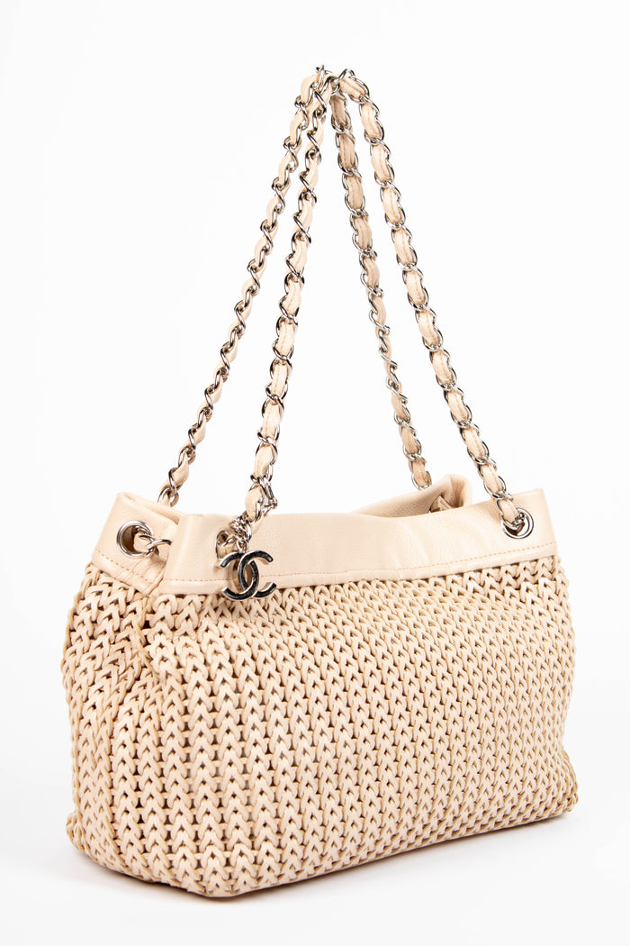 2000s Chanel Cream Braided Leather Tote Bag