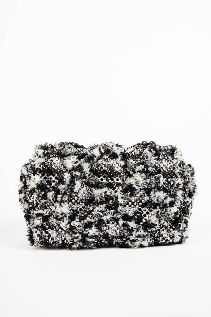 2020s Chanel Black and White Embellished Tweed Mini Rectangular Flap Shoulder Bag