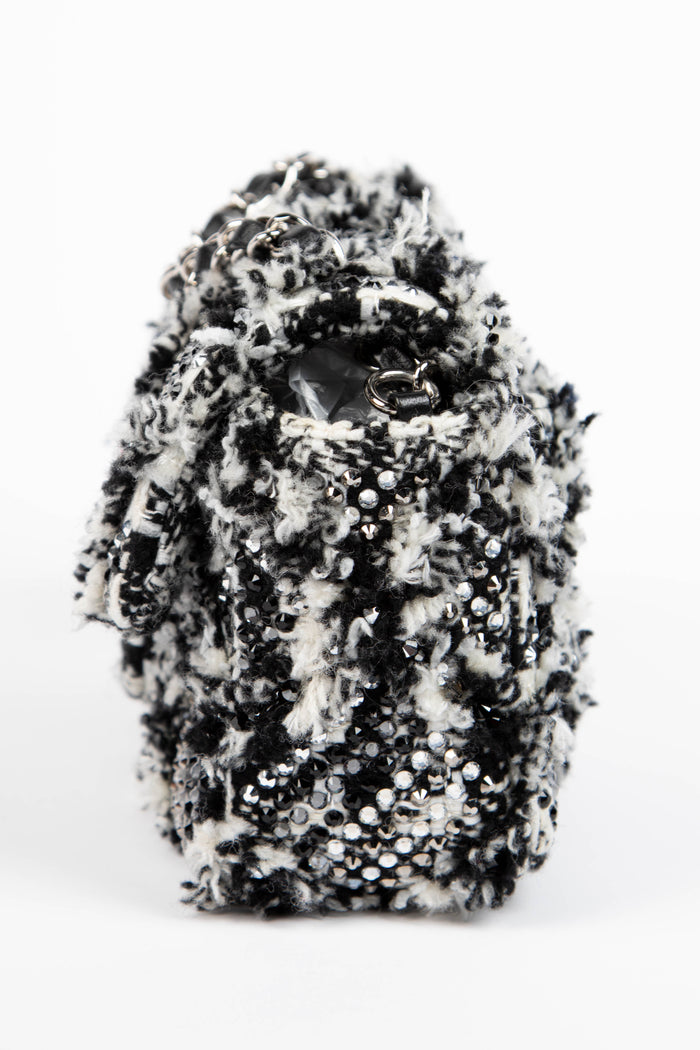 2020s Chanel Black and White Embellished Tweed Mini Rectangular Flap Shoulder Bag