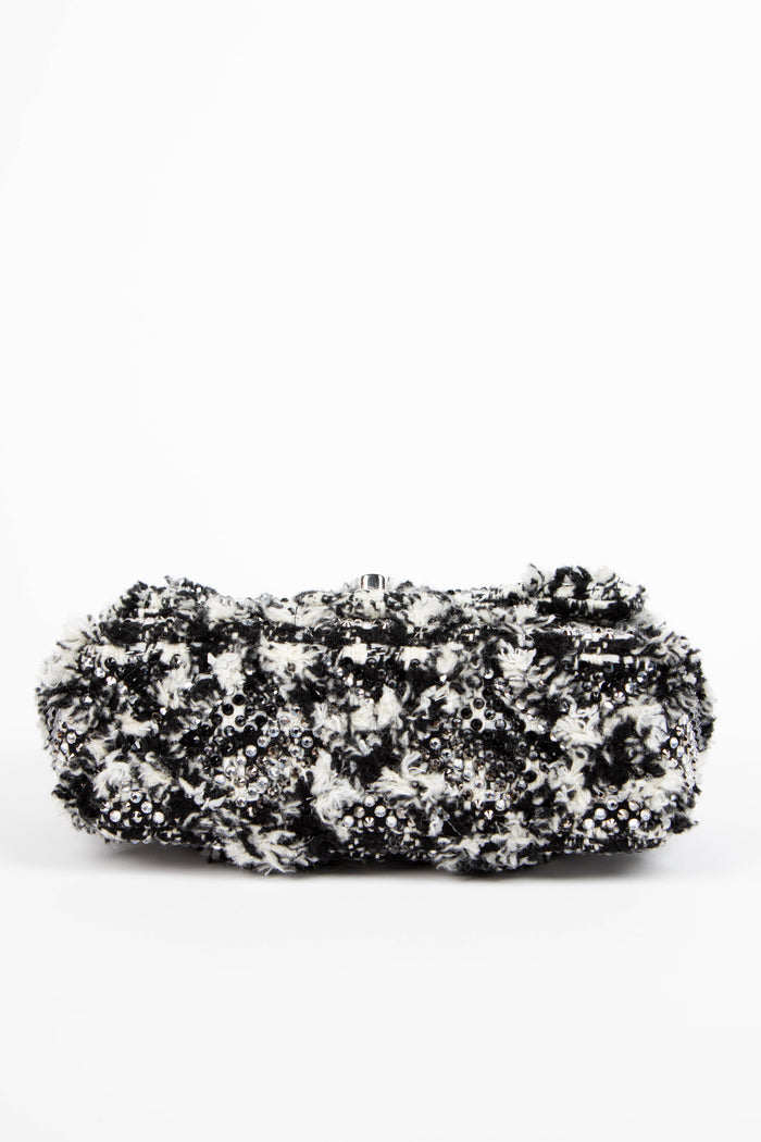 2020s Chanel Black and White Embellished Tweed Mini Rectangular Flap Shoulder Bag