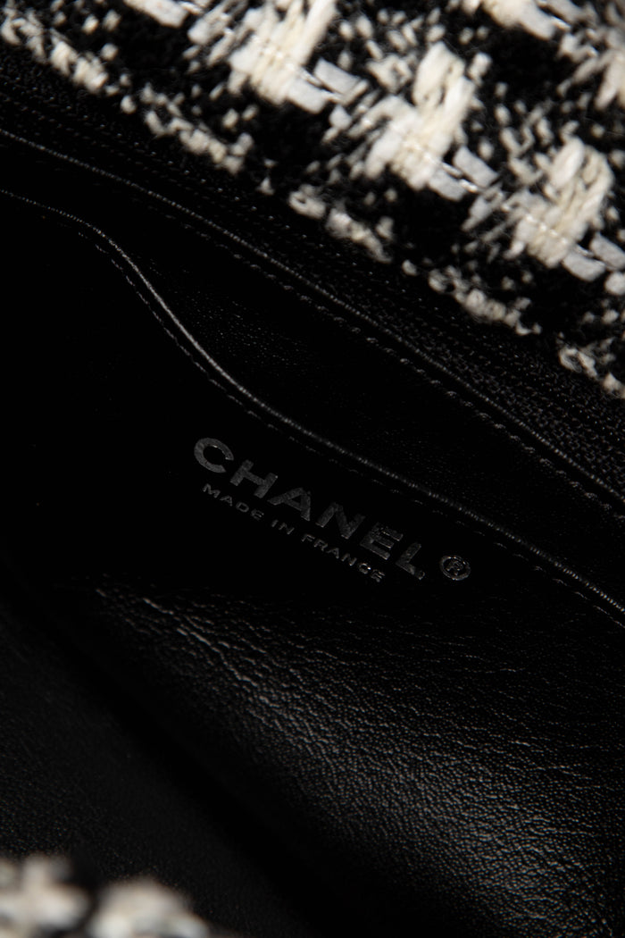 2020s Chanel Black and White Embellished Tweed Mini Rectangular Flap Shoulder Bag