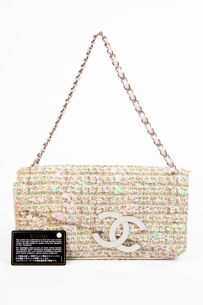 2000s Chanel Sherbet Multicolour Tweed Diagonal East West Flap Bag