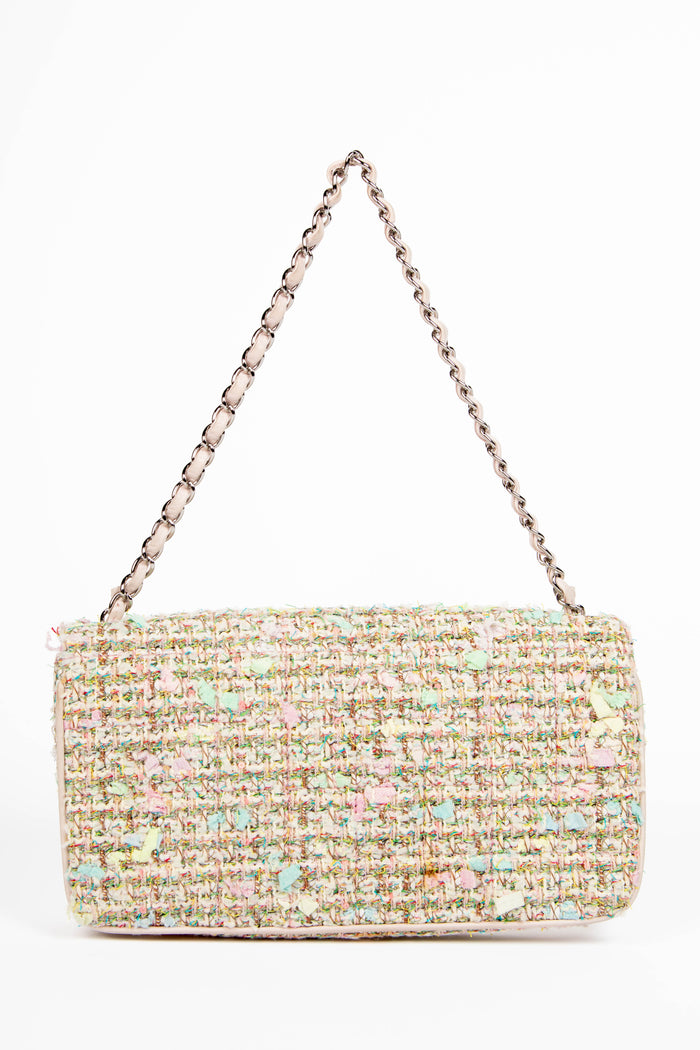2000s Chanel Sherbet Multicolour Tweed Diagonal East West Flap Bag
