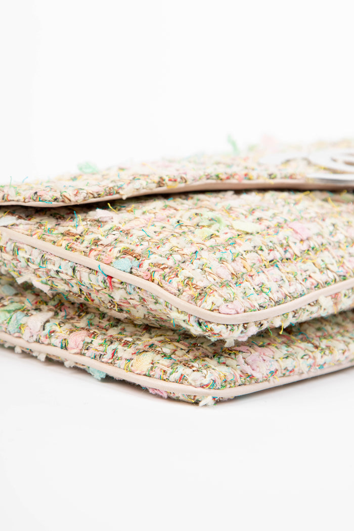 2000s Chanel Sherbet Multicolour Tweed Diagonal East West Flap Bag