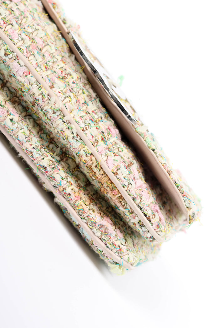 2000s Chanel Sherbet Multicolour Tweed Diagonal East West Flap Bag
