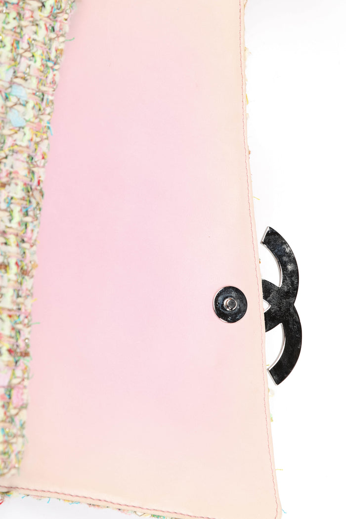 2000s Chanel Sherbet Multicolour Tweed Diagonal East West Flap Bag