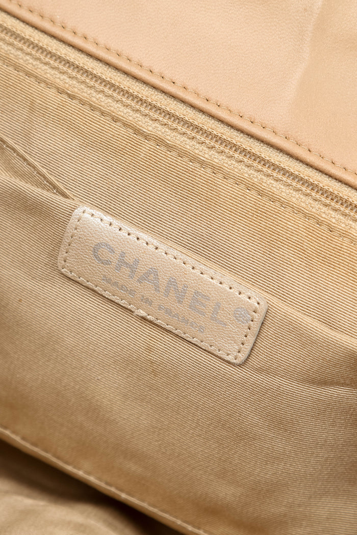 RARE 2000s Chanel Beige Mixed Leather Patchwork East West Single Flap Bag