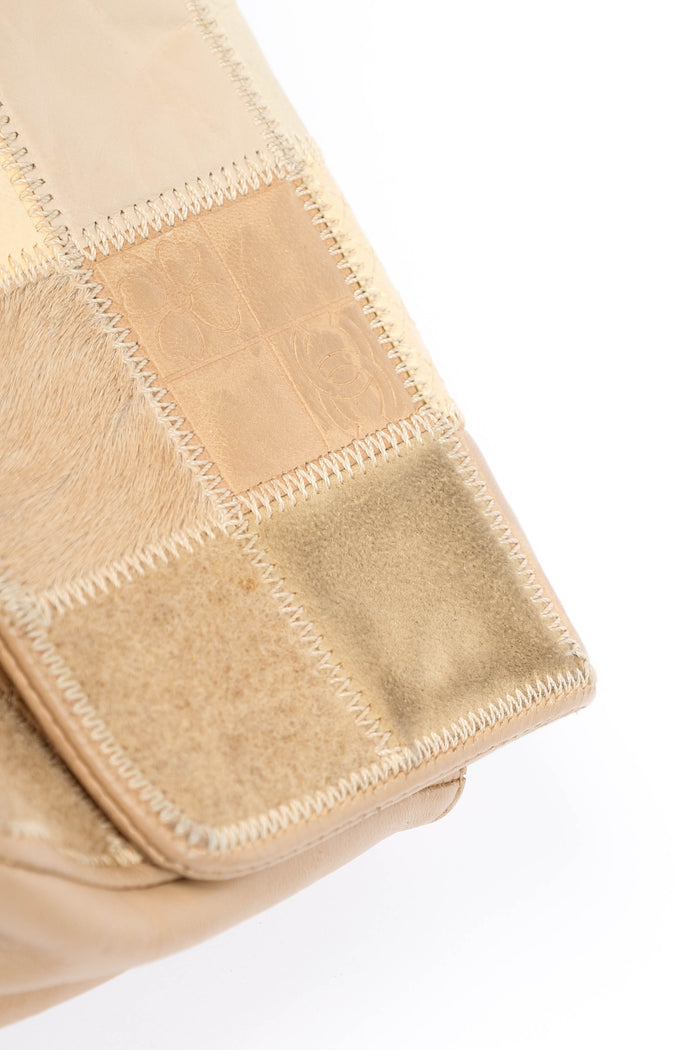 RARE 2000s Chanel Beige Mixed Leather Patchwork East West Single Flap Bag