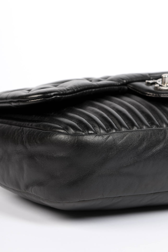 2010s Chanel Black Lambskin Leather Stripes and Stars Single Flap Shoulder Bag