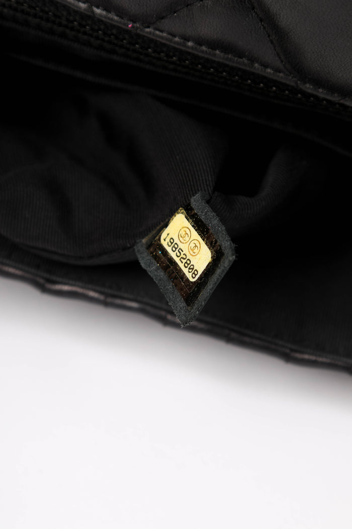 2010s Chanel Black Lambskin Leather Stripes and Stars Single Flap Shoulder Bag