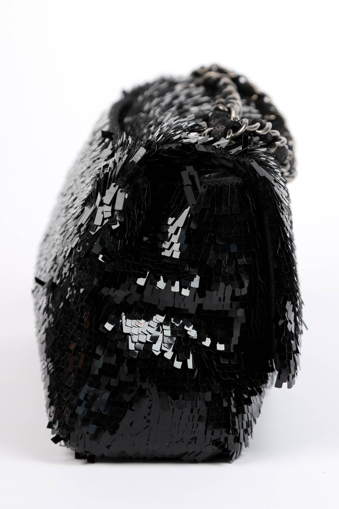 2010s Chanel Black Sequin Single Flap Bag