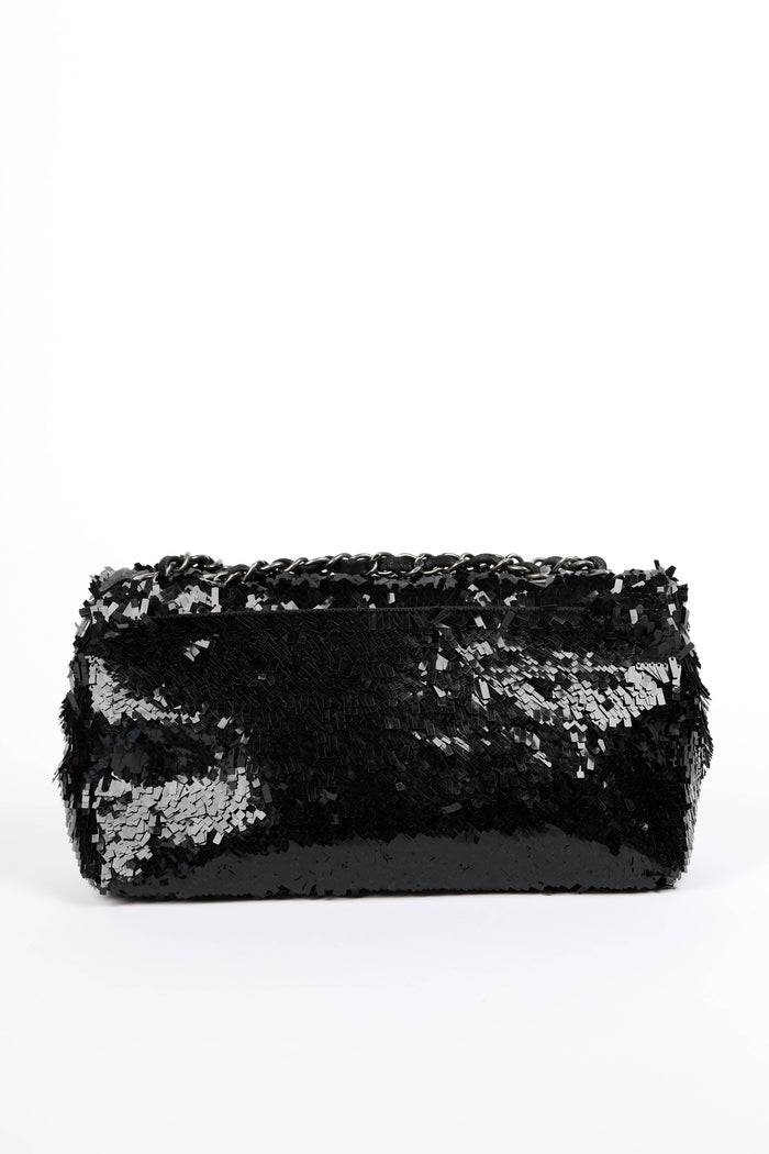 2010s Chanel Black Sequin Single Flap Bag