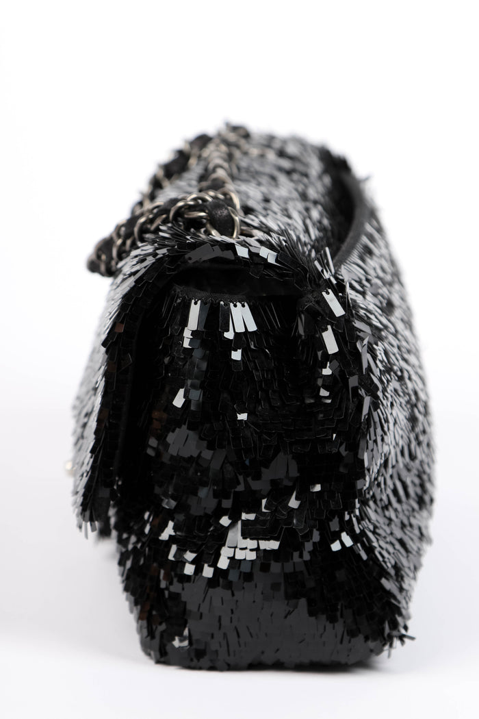 2010s Chanel Black Sequin Single Flap Bag