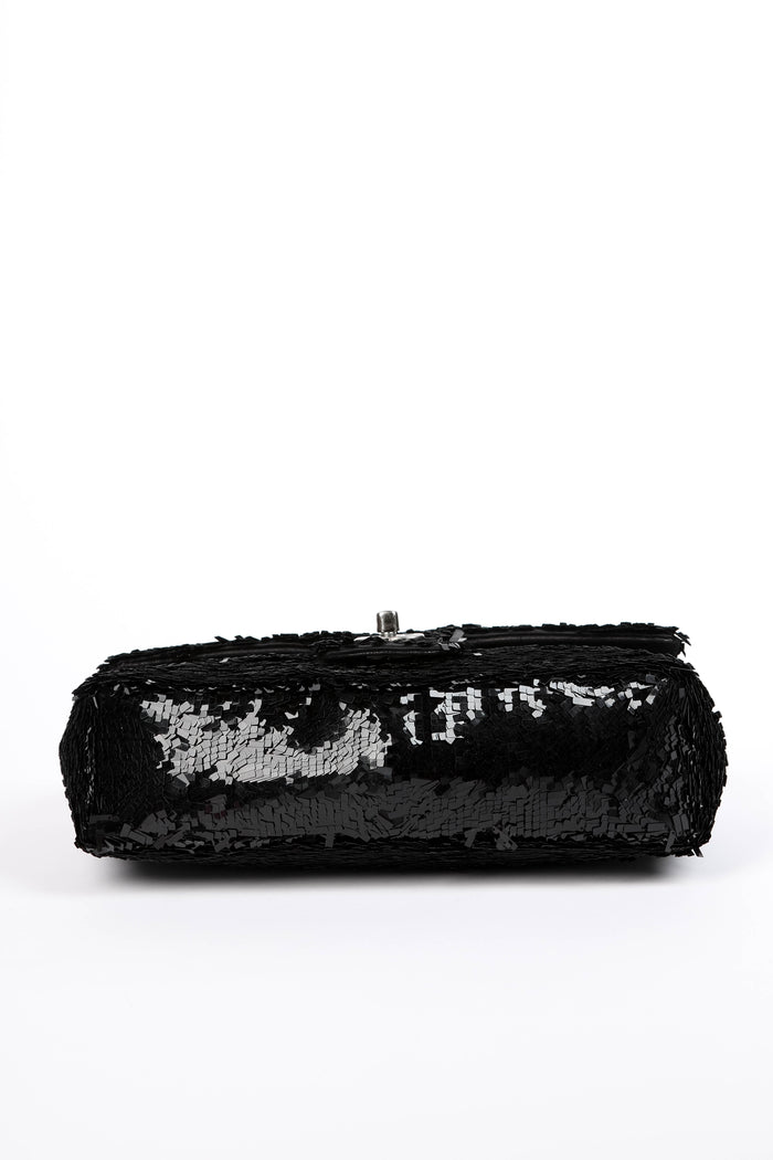 2010s Chanel Black Sequin Single Flap Bag