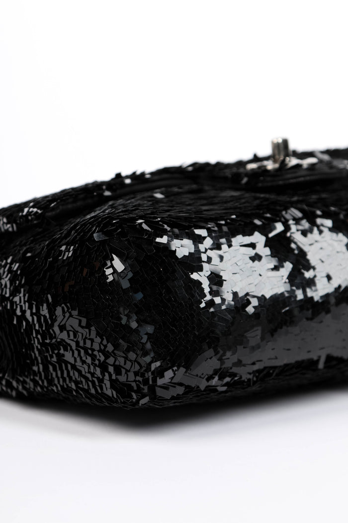 2010s Chanel Black Sequin Single Flap Bag