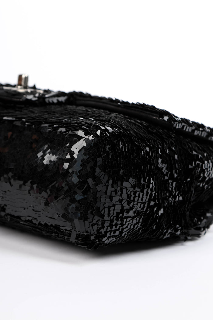 2010s Chanel Black Sequin Single Flap Bag