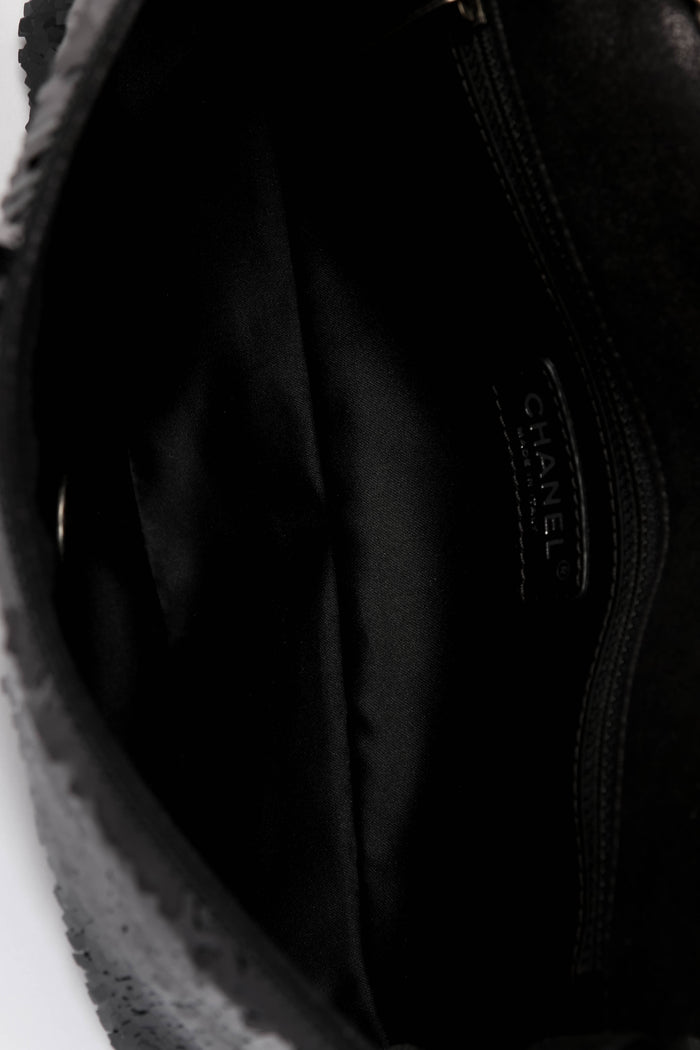 2010s Chanel Black Sequin Single Flap Bag