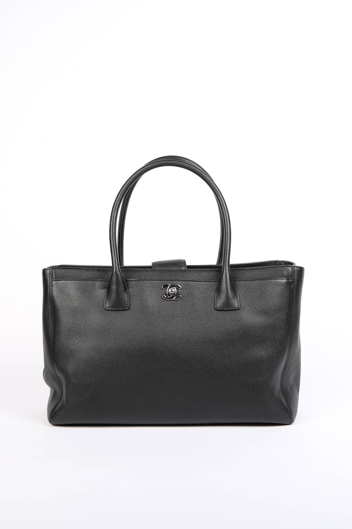 2010s Chanel Black Leather Cerf Executive Shopper Tote Bag