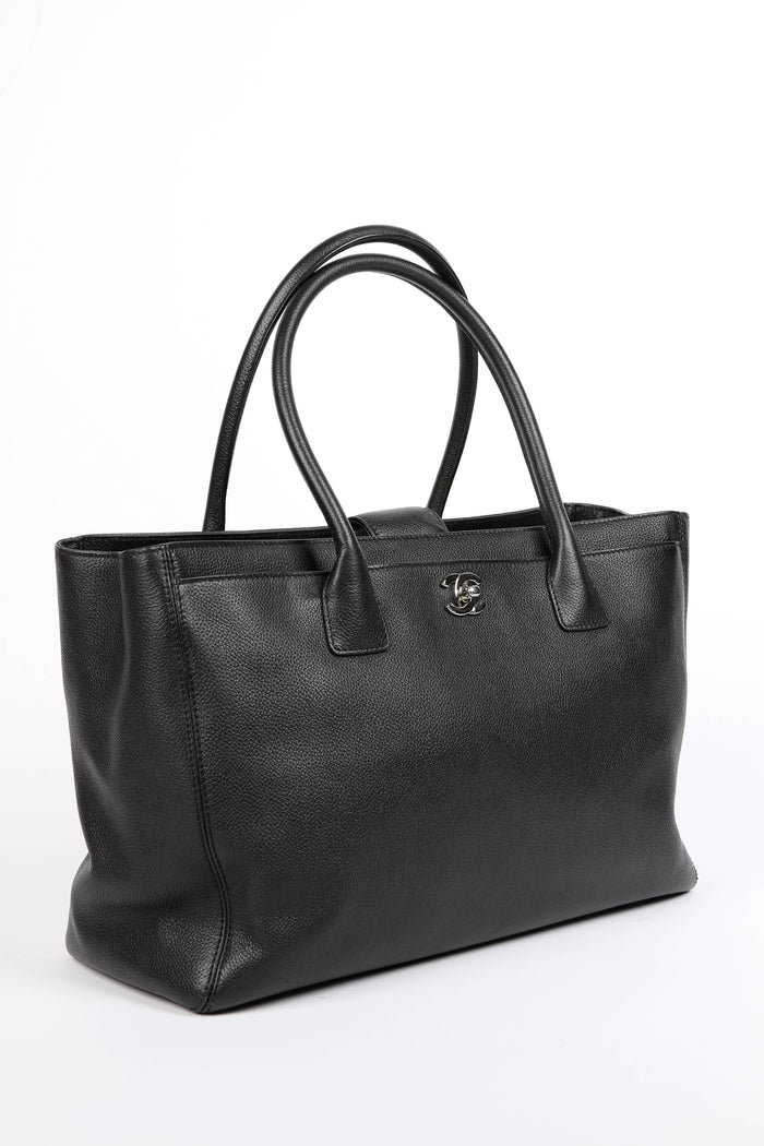 2010s Chanel Black Leather Cerf Executive Shopper Tote Bag
