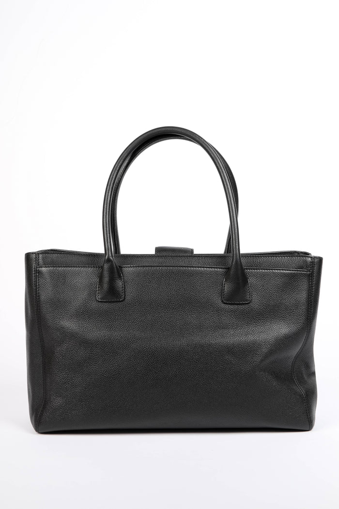 2010s Chanel Black Leather Cerf Executive Shopper Tote Bag