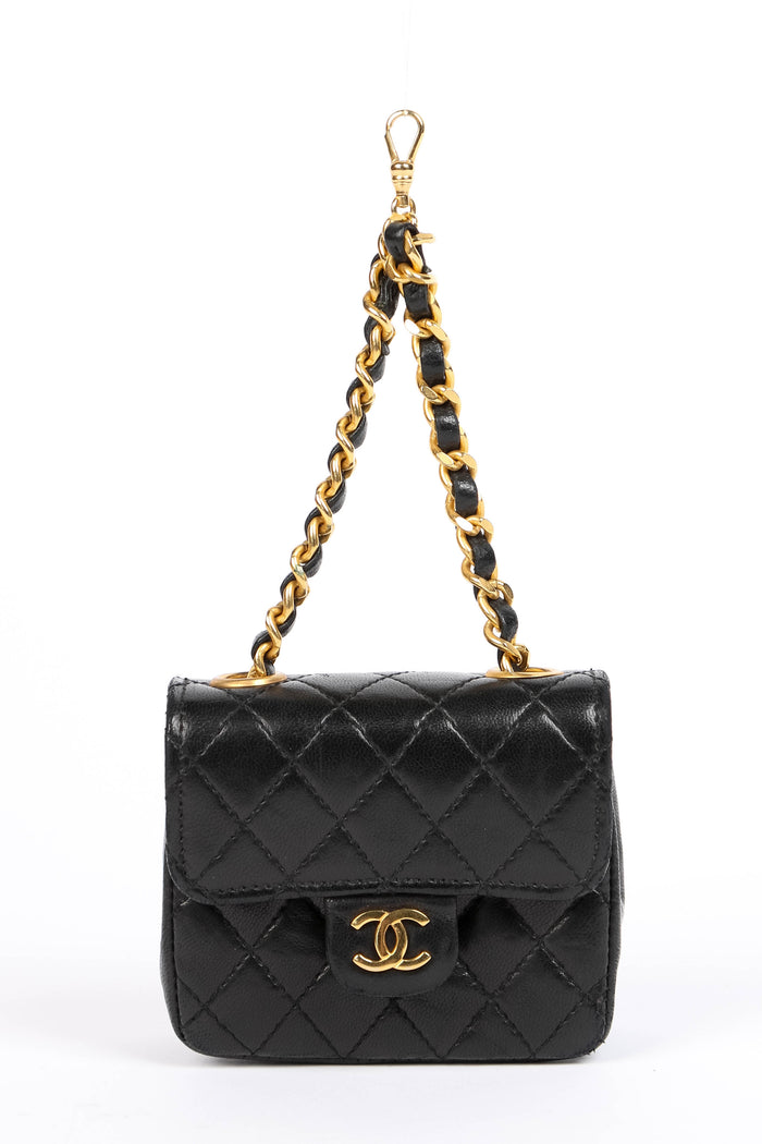 RARE 90s Chanel Black Lambskin Leather Belt Bag